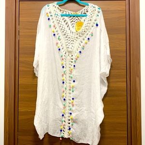 NWT White kaftan tunic crochet coverup